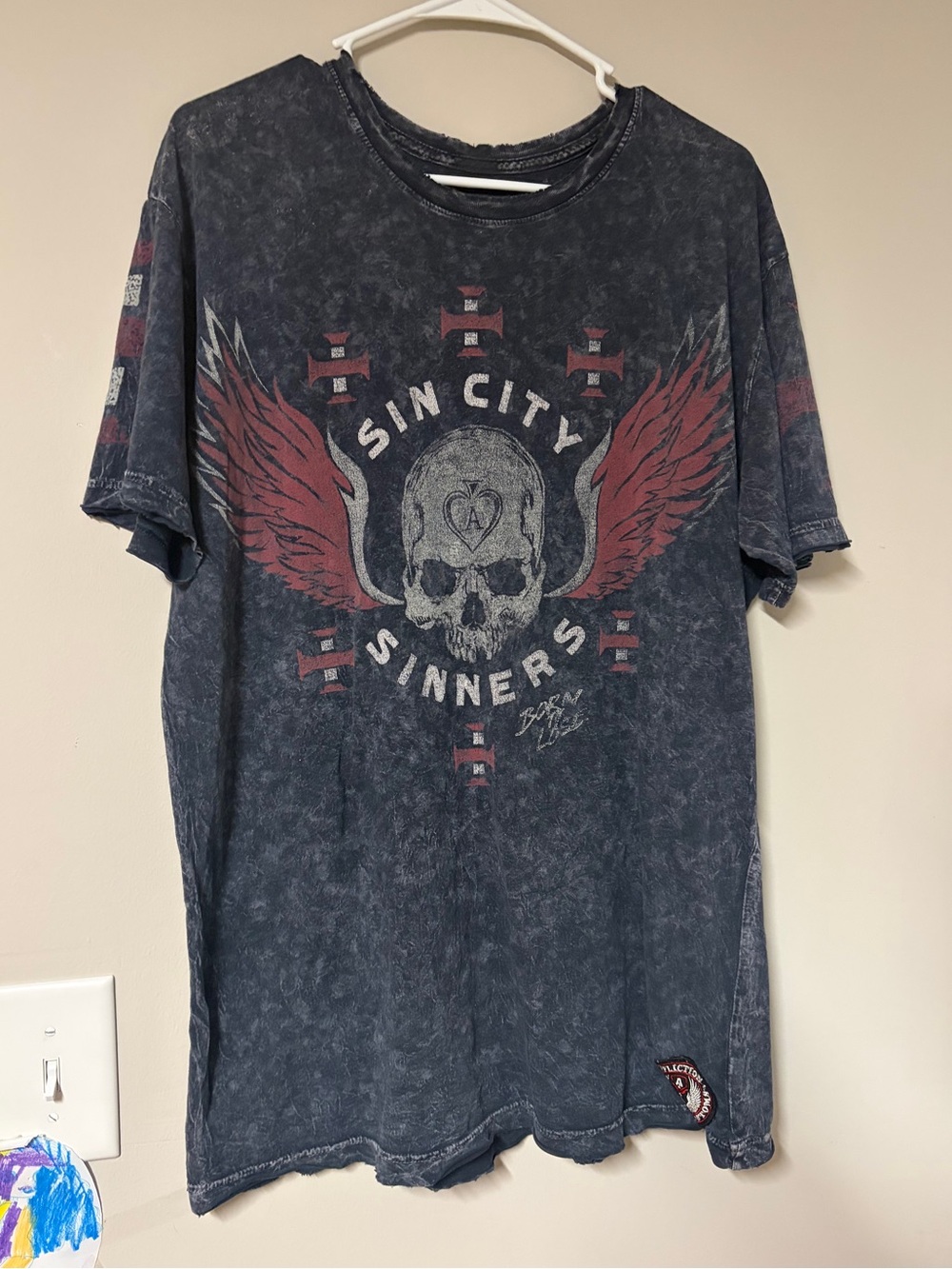 Affliction Men's American Customs Distressed Sheer Biker Tee Y2K Mens XL